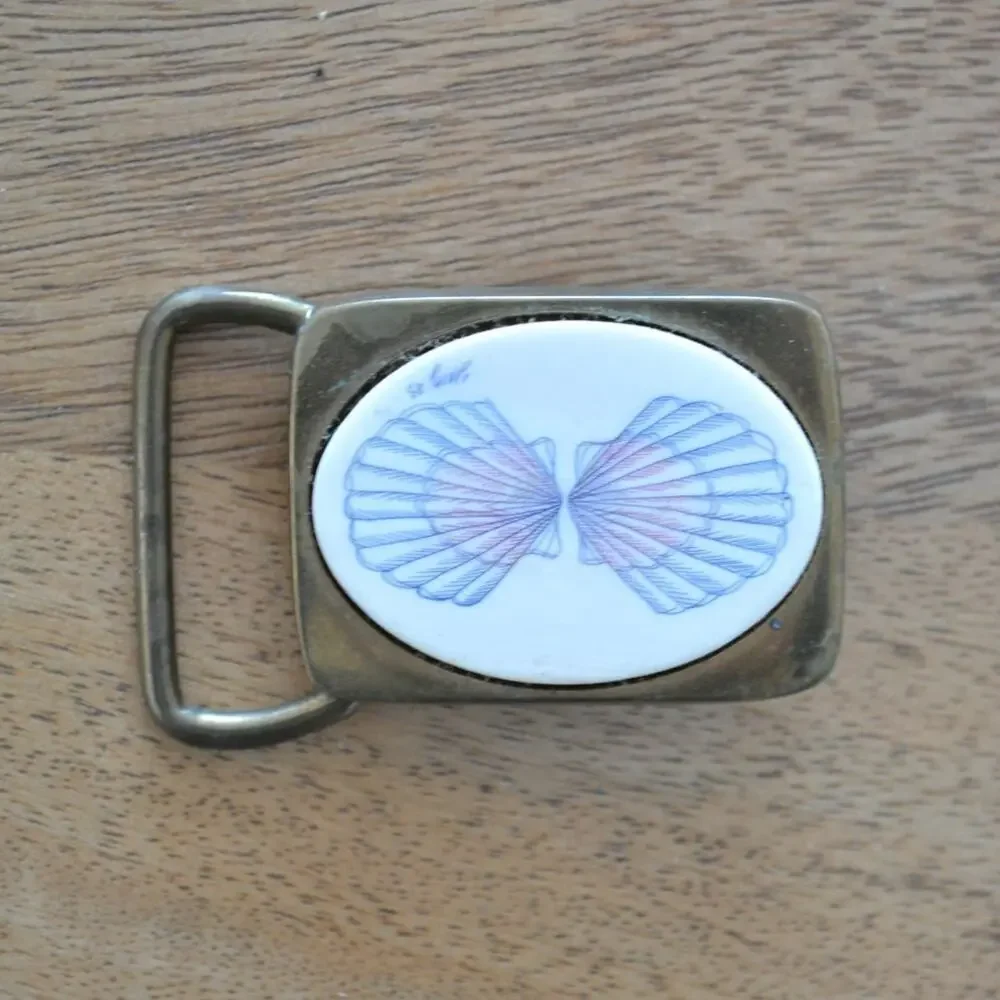 Vintage Basic Tool Supply BTS Brass Belt Buckle Seashell
